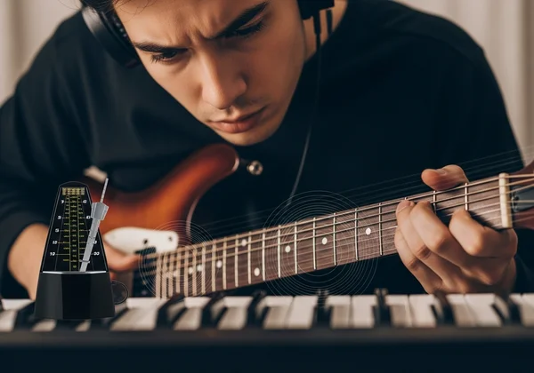 Musician practicing a difficult passage with a metronome