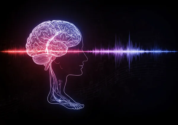 Brain circuits synchronizing auditory rhythm with motor action.