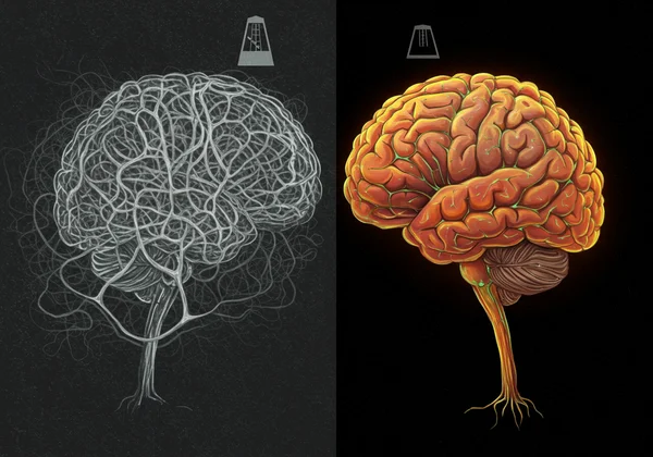 Brain pathways improving from rough to smooth with practice.
