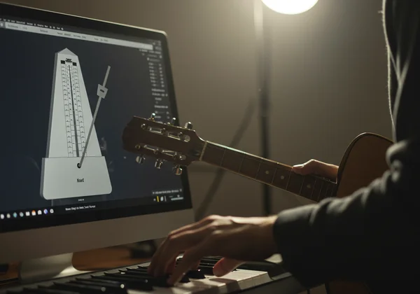 User interacts with an online metronome for rhythm practice.