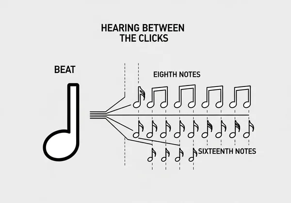 Wizualizacja podziałów rytmicznych: ćwierćnuty, ósemki, szesnastki