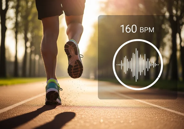 Runner synchronizing steps with an online metronome interface